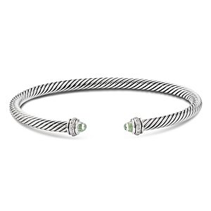 David Yurman Sterling Silver Cable Classic Bracelet with Prasiolite & Diamonds- 3355587