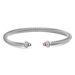 David Yurman Sterling Silver Cable Classic Bracelet with Amethyst & Diamonds- 3355582