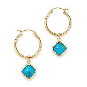 Bloomingdale's Turquoise Clover Hoop Earrings in 14K Yellow Gold - 100% Exclusive- 3534400