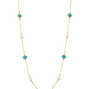Bloomingdale's Cultured Freshwater Pearl & Turquoise Clover Station Necklace in 14K Yellow Gold, 36 - 100% Exclusive- 3534429