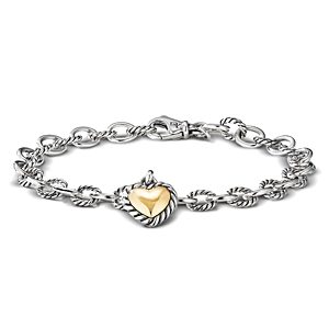 David Yurman Cable Cookie Classic Heart Charm Bracelet with 18K Yellow Gold- 3446815