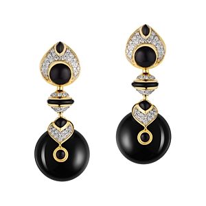Marina B 18K Yellow Gold Pneu Diamond & Black Jade Clip-On Earrings- 3469562