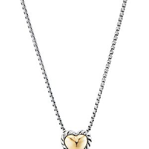 David Yurman Sterling Silver Cable Cookie Classic Heart Necklace with 18K Yellow Gold- 3442668