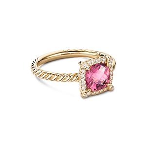 David Yurman Petite Chatelaine Pave Bezel Ring in 18K Yellow Gold with Pink Tourmaline- 3559078