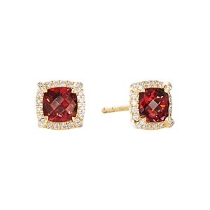 David Yurman Petite Chatelaine Pave Bezel Stud Earrings in 18K Yellow Gold with Garnet and Diamonds- 3559036