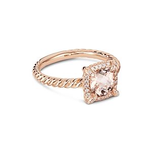 David Yurman Petite Chatelaine Pave Bezel Ring in 18K Rose Gold with Morganite- 3559063