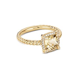 David Yurman Petite Chatelaine Pave Bezel Ring in 18K Yellow Gold with Champagne Citrine- 3559066