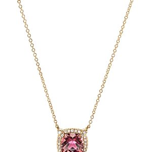 David Yurman Petite Chatelaine Pave Bezel Pendant Necklace in 18K Yellow Gold with Pink Tourmaline, 18- 3559054