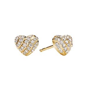 David Yurman Cable Collectibles Heart Stud Earrings in 18K Yellow Gold with Pave Diamonds- 3559041