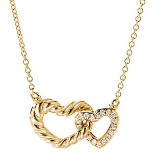 David Yurman Cable Double Heart Pendant Necklace with 18K Yellow Gold with Pave Diamonds, 18- 3559062