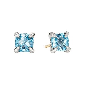David Yurman Chatelaine Stud Earrings with Blue Topaz and Diamonds- 3561228