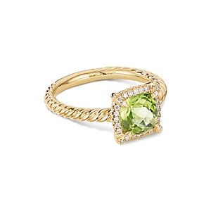 David Yurman Petite Chatelaine Pave Bezel Ring in 18K Yellow Gold with Peridot and Diamonds- 3559075