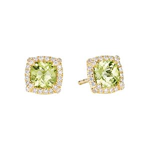 David Yurman Petite Chatelaine Pave Bezel Stud Earrings in 18K Yellow Gold with Peridot- 3559038