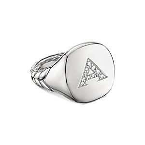 David Yurman Sterling Silver Initial Pinky Ring with Pave Diamonds- 3558988