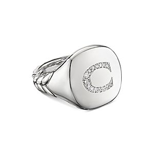 David Yurman Sterling Silver Initial Pinky Ring with Pave Diamonds- 3558988