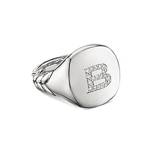 David Yurman Sterling Silver Initial Pinky Ring with Pave Diamonds- 3558988