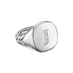 David Yurman Sterling Silver Initial Pinky Ring with Pave Diamonds- 3558988
