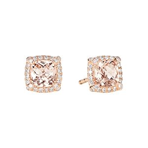 David Yurman Petite Chatelaine Pave Bezel Stud Earrings in 18K Rose Gold with Morganite- 3559034