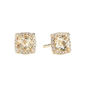 David Yurman Petite Chatelaine Pave Bezel Stud Earrings in 18K Yellow Gold with Champagne Citrine- 3559035