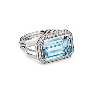 David Yurman Sterling Silver Novella Statement Ring with Blue Topaz and Pave Diamonds- 3561262