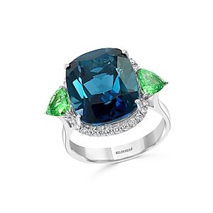 Bloomingdale's London Blue Topaz, Tsavorite & Diamond Ring in 14K White Gold - 100% Exclusive- 3624643