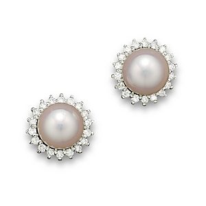 Cultured Akoya Pearl Stud Earrings with Diamonds in 14K White Gold, 6.5mm- 450615