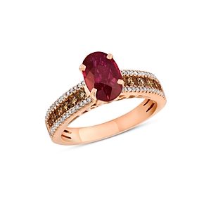 Bloomingdale's Ruby, White Diamond and Brown Diamond Ring in 14K Rose Gold - 100% Exclusive- 3775210