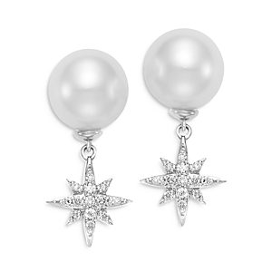 Bloomingdale's Cultured Freshwater Pearl & Diamond Stella Drop Earrings in 18K White Gold - 100% Exclusive- 3773588
