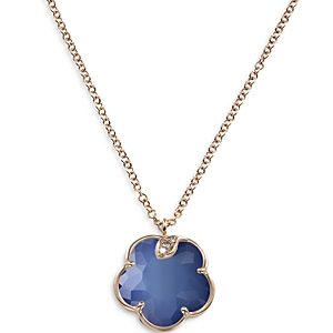 Pasquale Bruni 18K Rose Gold Petit Joli Lapis White Agate Doublet & Diamond Flower Pendant Necklace, 16.75- 3796881