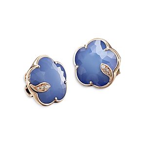 Pasquale Bruni 18K Rose Gold Petit Joli Lapis White Agate Doublet & Diamond Flower Stud Earrings- 3796879