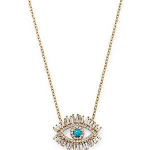 Suzanne Kalan 18K Yellow Gold Sleeping Beauty Turquoise & Diamond Evil Eye Pendant Necklace, 16-18- 3819731