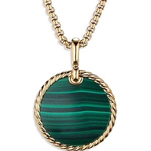 David Yurman Small Cable Disc Amulet in 18K Yellow Gold with Malachite- 3728157