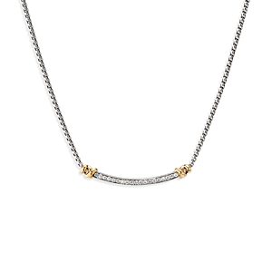 David Yurman Sterling Silver Petite Helena Station Necklace with 18K Yellow Gold & Diamonds, 17- 3733376