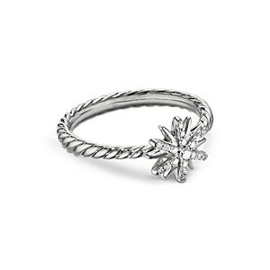 David Yurman Sterling Silver Petite Starburst Station Ring with Diamonds- 3733396