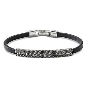 David Yurman Chevron Leather Id Bracelet with Black Diamonds- 3727957