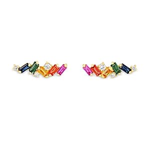 Suzanne Kalan 18K Yellow Gold Rainbow Sapphire & Diamond Zigzag Stud Earrings- 3819750