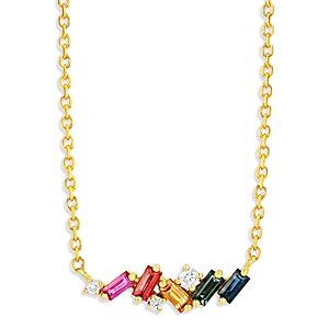 Suzanne Kalan 18K Yellow Gold Rainbow Sapphire & Diamond Mixed Mini Bar Necklace, 18L- 3819768