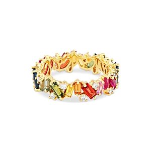 Suzanne Kalan 18K Yellow Gold Rainbow Sapphire & Diamond Fireworks Eternity Band- 3819774