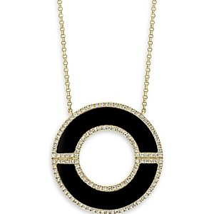 Bloomingdale's Onyx & Diamond Circle Pendant Necklace in 14K Yellow Gold, 16-18 - 100% Exclusive- 3853755