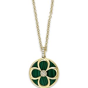 Bloomingdale's Malachite & Diamond Clover Pendant Necklace in 14K Yellow Gold, 18 - 100% Exclusive- 3853756