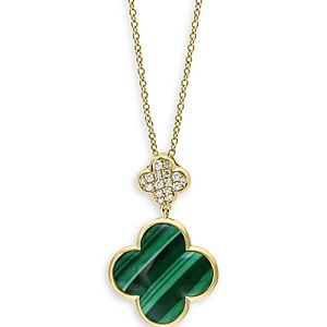 Bloomingdale's Malachite & Diamond Double Clover Pendant Necklace in 14K Yellow Gold, 18 - 100% Exclusive- 3853764