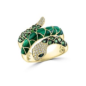 Bloomingdale's Malachite, Tsavorite & Multicolor Diamond Snake Ring in 14K Yellow Gold - 100% Exclusive- 3853759