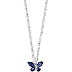 Bloomingdale's Blue Sapphire & Diamond Butterfly Pendant Necklace in 14K White Gold, 18 - 100% Exclusive- 3851434