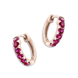 Bloomingdale's Ruby Mini Hoop Earrings in 14K Rose Gold - 100% Exclusive- 3851430