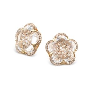 Pasquale Bruni 18K Rose Gold Bon Ton Rock Crystal and White & Champagne Diamond Flower Stud Earrings- 3801028
