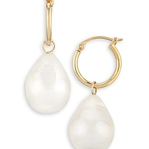 Bloomingdale's Baroque Cultured Pearl Drop Hoop Earrings in 14K Gold - 100% Exclusive- 3847553