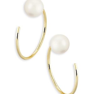 Moon & Meadow 14K Yellow Gold Cultured Freshwater Pearl Hoop Earrings- 3847567