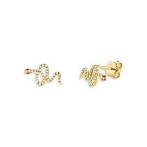 Moon & Meadow 14K Yellow Gold Diamond & Ruby Snake Stud Earrings- 3822091