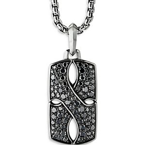 David Yurman Sterling Silver Armory Tag with Pave Black Diamonds- 3727973