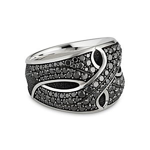 David Yurman Men's Sterling Silver Armory Cigar Ring with Black Diamonds- 3727988